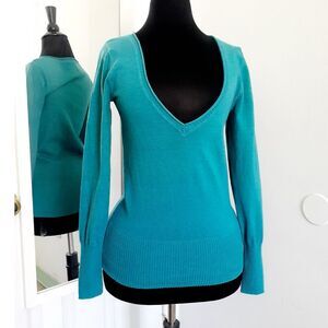 Y2K So Deep Cotton Blend V-Neck Dark Teal Pullover Cardigan Size Medium
